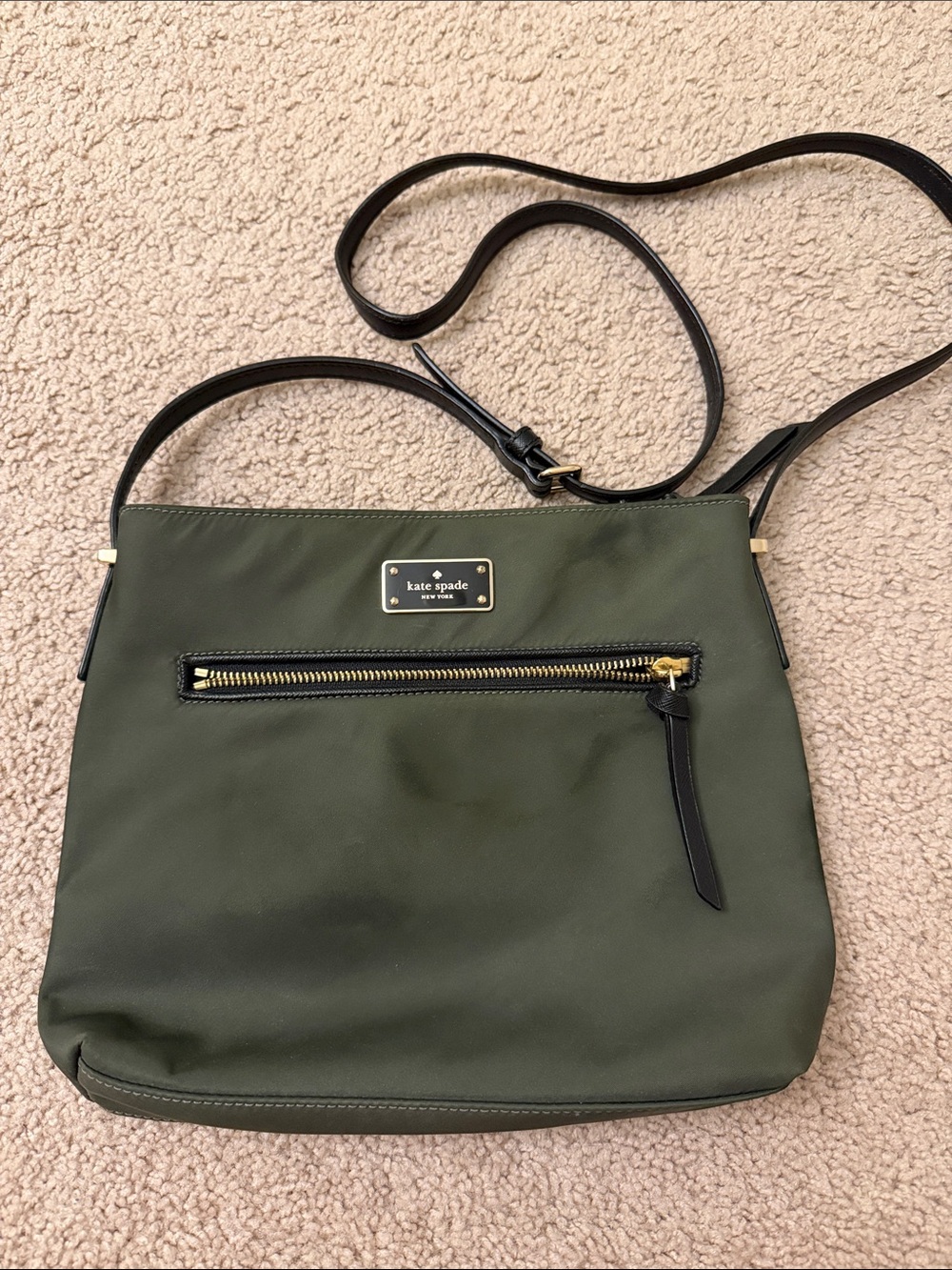 kate spade olive green nylon crossbody with black trim